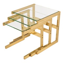 Vintage Awesome Set of 3 Mid-Century Modern Brass & Glass Nesting Tables