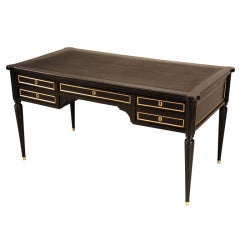 Ebonized Antq. French Louis XVI Bureau Plat w/Black Leather