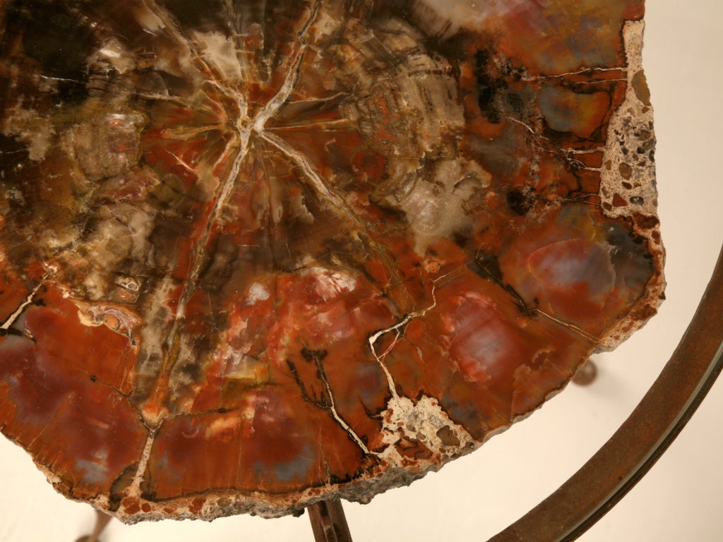 Neoclassical Striking French Petrified Wood & Steel Table w/Arrows as Legs