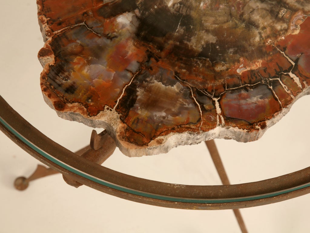 Striking French Petrified Wood & Steel Table w/Arrows as Legs In Good Condition In Chicago, IL