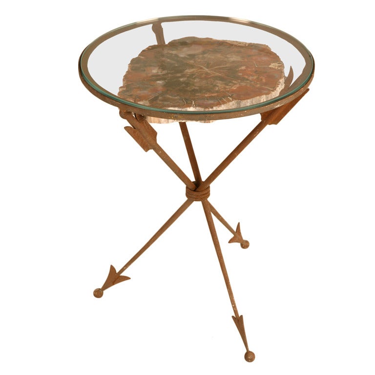 Striking French Petrified Wood & Steel Table w/Arrows as Legs