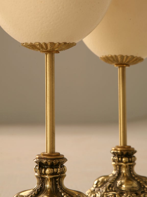 Pair of Vintage Ostrich Egg Lamps w/Frederick Cooper Shades 2