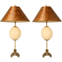 Pair of Vintage Ostrich Egg Lamps w/Frederick Cooper Shades