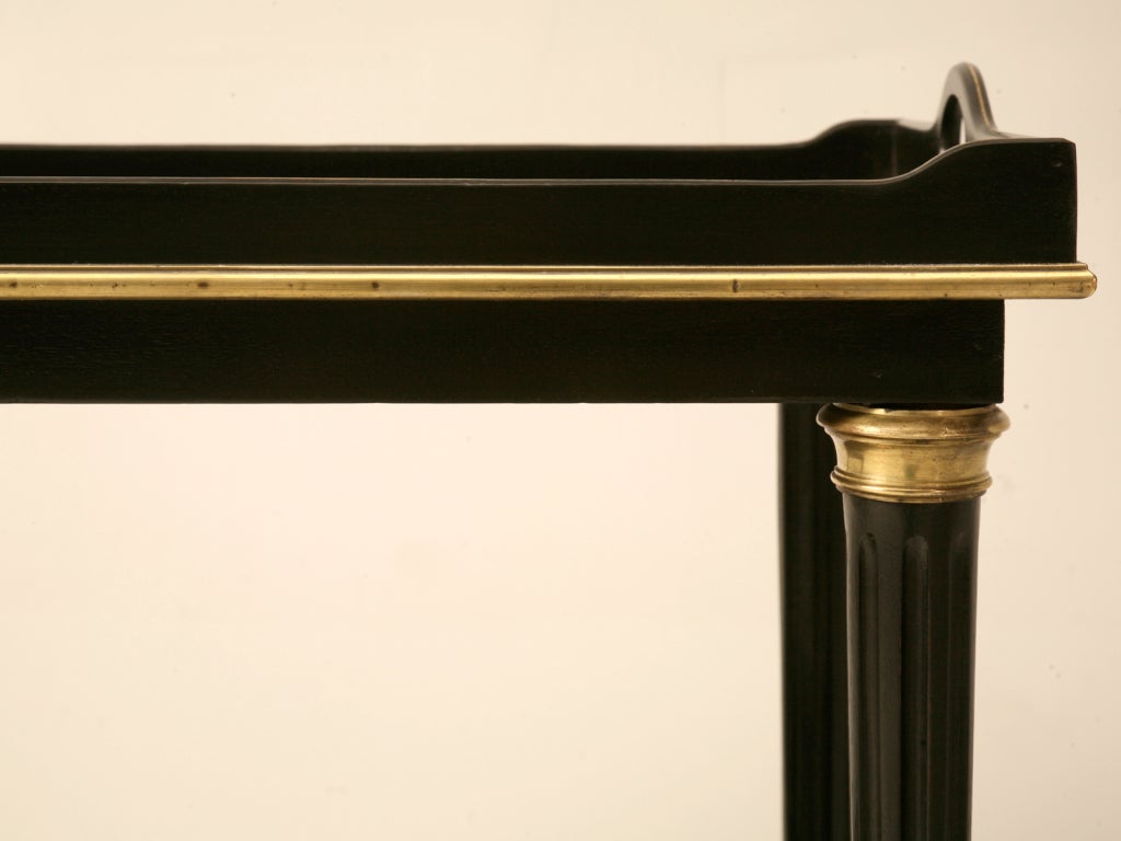 Vntg. French Louis XVI Ebonized & Brass Tea Table/Cart w/Slides 2