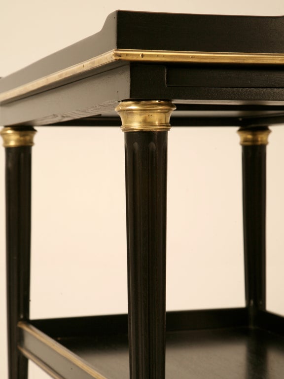 Vntg. French Louis XVI Ebonized & Brass Tea Table/Cart w/Slides 3