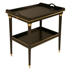 Vntg. French Louis XVI Ebonized & Brass Tea Table/Cart w/Slides