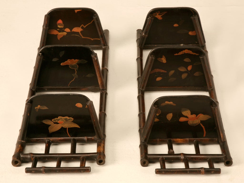 Pair of Antique English Japanned Bamboo 3 Shelf Wall Displays 4