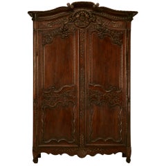18th C. Heavily Carved Antique French Normandy Wedding Armoire