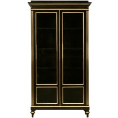 Refined Glazed & Ebonized Antique French Louis XVI 2 Door Cabinet