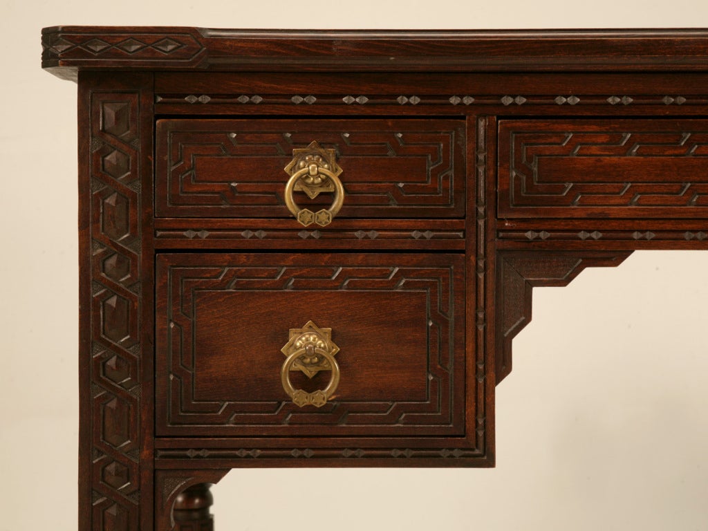 Exquisite Heavily Hand Carved Antique Spanish Desk & Chair Set 1