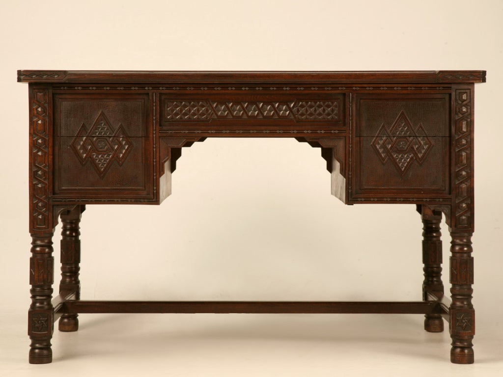 Exquisite Heavily Hand Carved Antique Spanish Desk & Chair Set 2