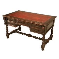 Remarkable Antique French Louis XII Carved Oak Barley Twist Desk