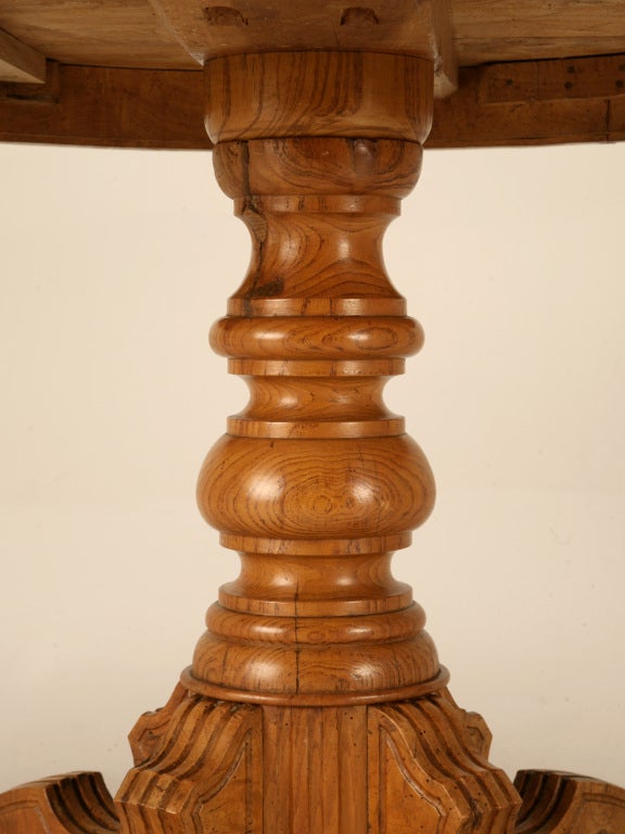 Ovoid Antique Continental Elm Table with Marquetry Diamonds and Stars 1