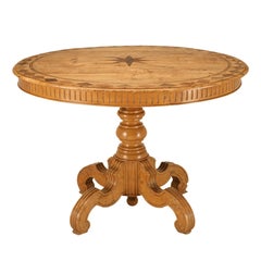 Ovoid Antique Continental Elm Table with Marquetry Diamonds and Stars