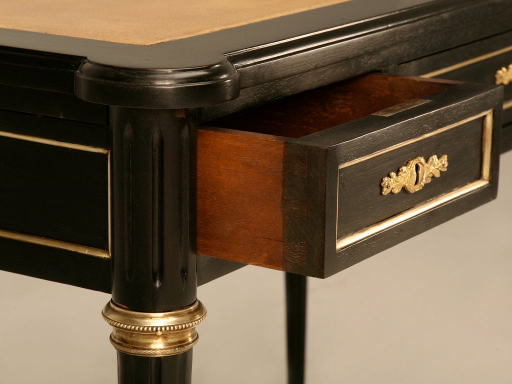 Mid-20th Century Elegant French LXVI Ebonized Mahogany 3 Drawer Bureau Plat/Desk