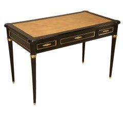 Elegant French LXVI Ebonized Mahogany 3 Drawer Bureau Plat/Desk