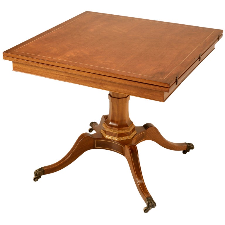 English Mahogany Flip Top Square to Rectangle Games/Dining Table at 1stdibs