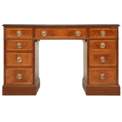 American Banded Mahogany 8 Drawer Desk w/Tooled Leather Top