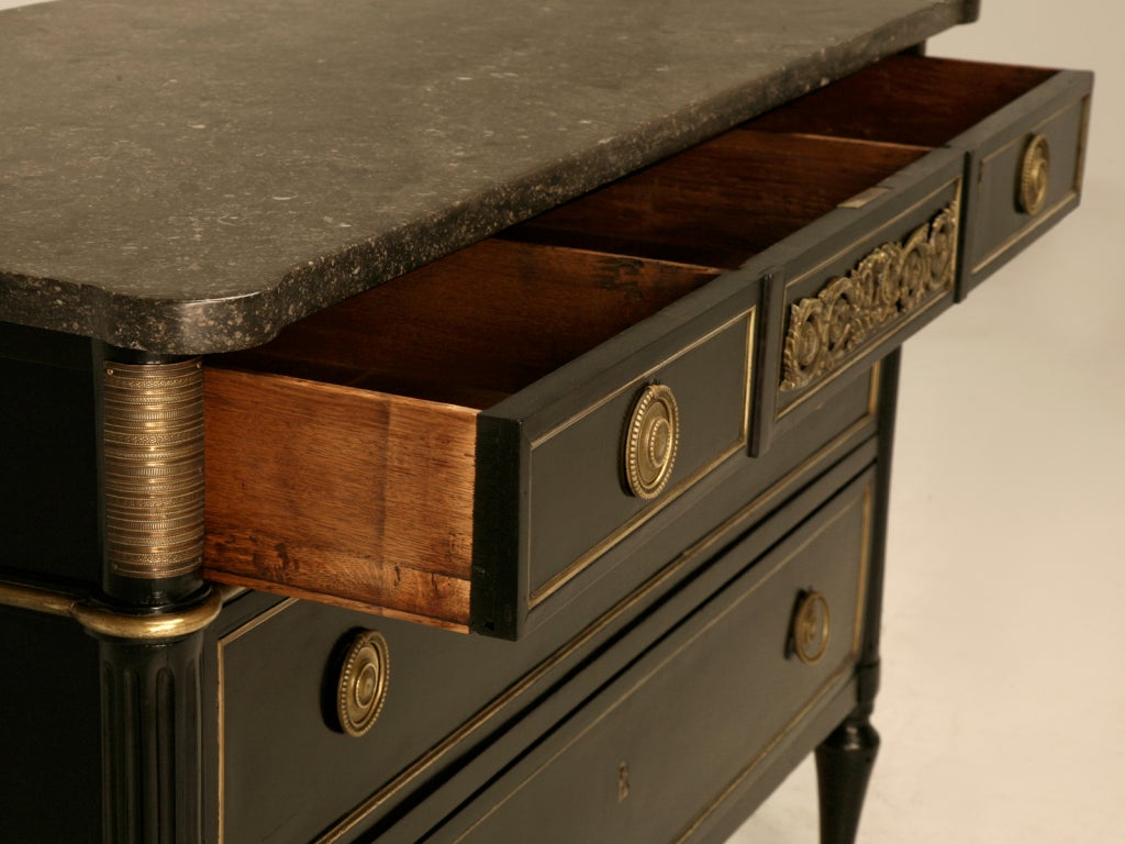 Dramatic Ebonized Antique French Louis XVI 3 Drawer Commode 1