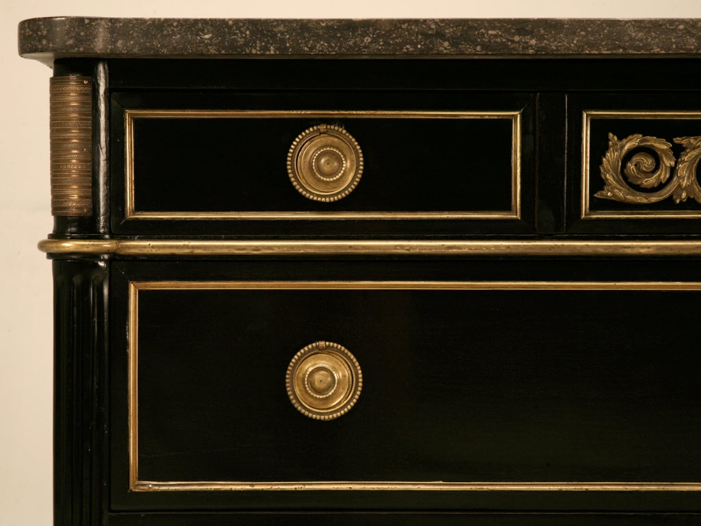 Dramatic Ebonized Antique French Louis XVI 3 Drawer Commode 3