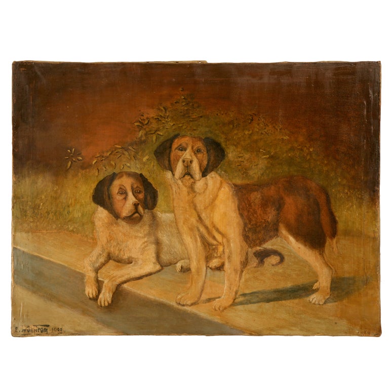 Original "Going to the Dogs" Oil on Canvas signed & dated 1933