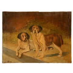 Huile sur toile originale « Going to the Dogs » signée et datée de 1933