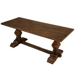 Rustic Antique French Solid Oak Farm Table w/Trestle Base