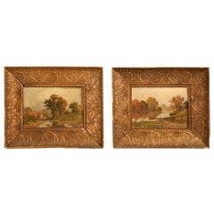 Pair of Original French Landscape Paintings in Dynamite Frames