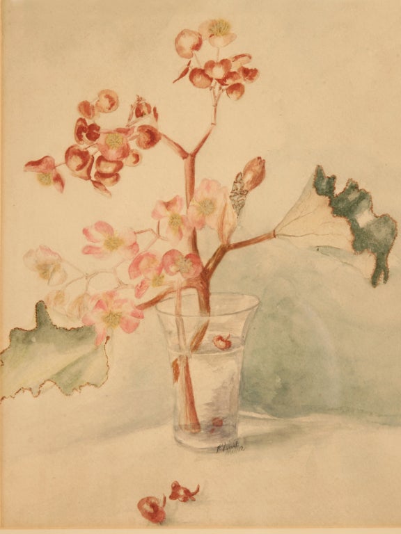 Outstanding Antique "Cherry Blossoms" Watercolor signed & dated