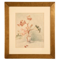 Outstanding Antique "Cherry Blossoms" Watercolor signed & dated