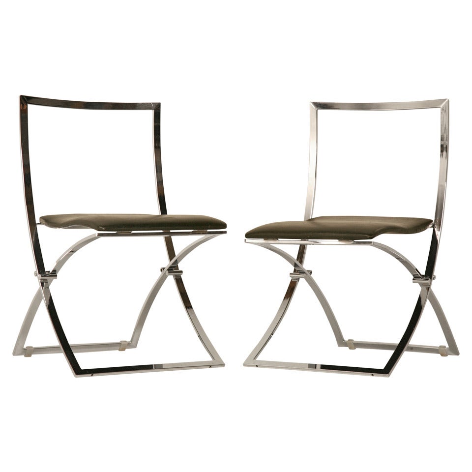 Pair of Vintage Italian "Luisa" Folding Chairs by Marcello Cuneo; Mobel Italia