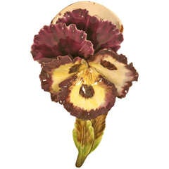 Original Antique French Majolica Pansy '1889' World's Fair Wall Pocket 12