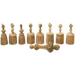 Assembled Collection of Nine Original Carved Antique Italian Gilt Tassels