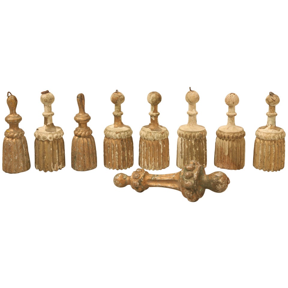 Assembled Collection of Nine Original Carved Antique Italian Gilt Tassels