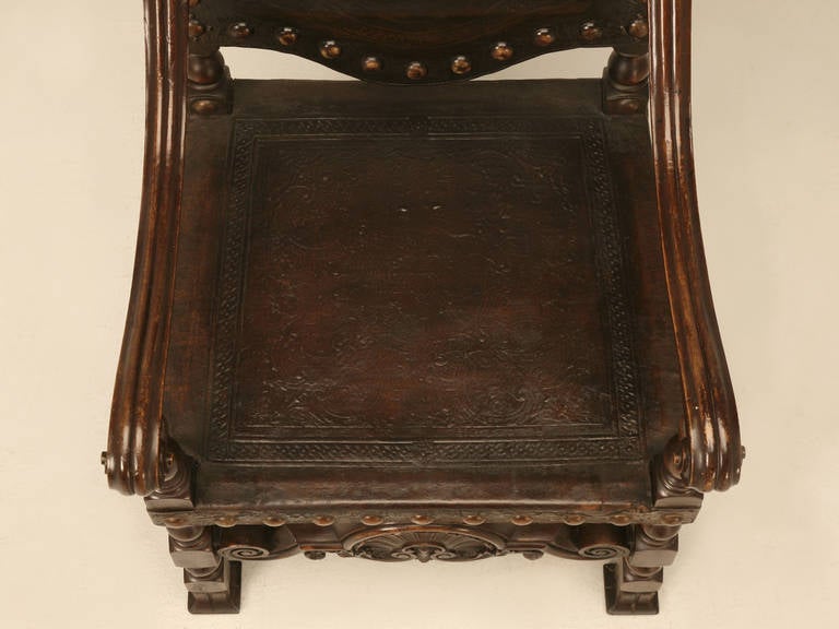 19th Century Spanish Leather Throne Chair, circa 1860