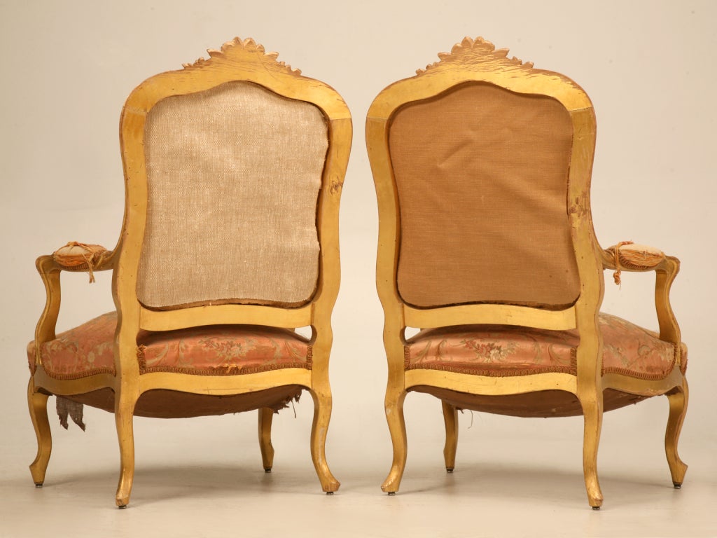 Pair of Orig. Antique French Gilt  Aubusson Fabric Upholstered Chairs 5