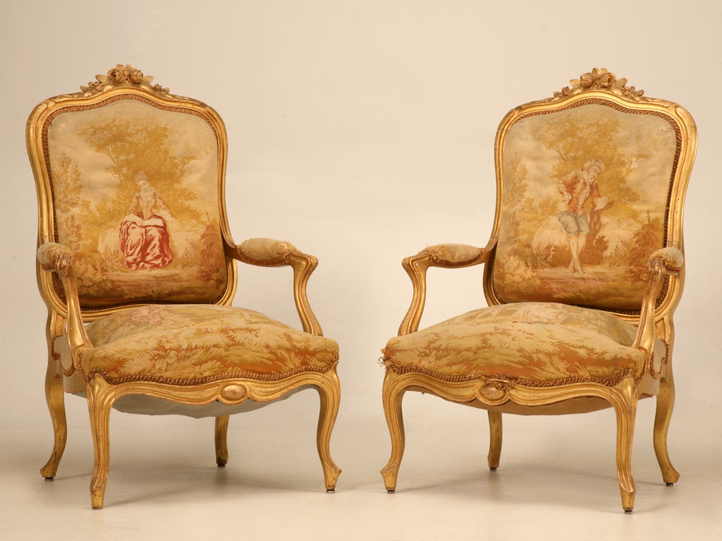 Original Antique French Gilt Aubusson Fabric Upholstered 7 Piece Parlour Set 1