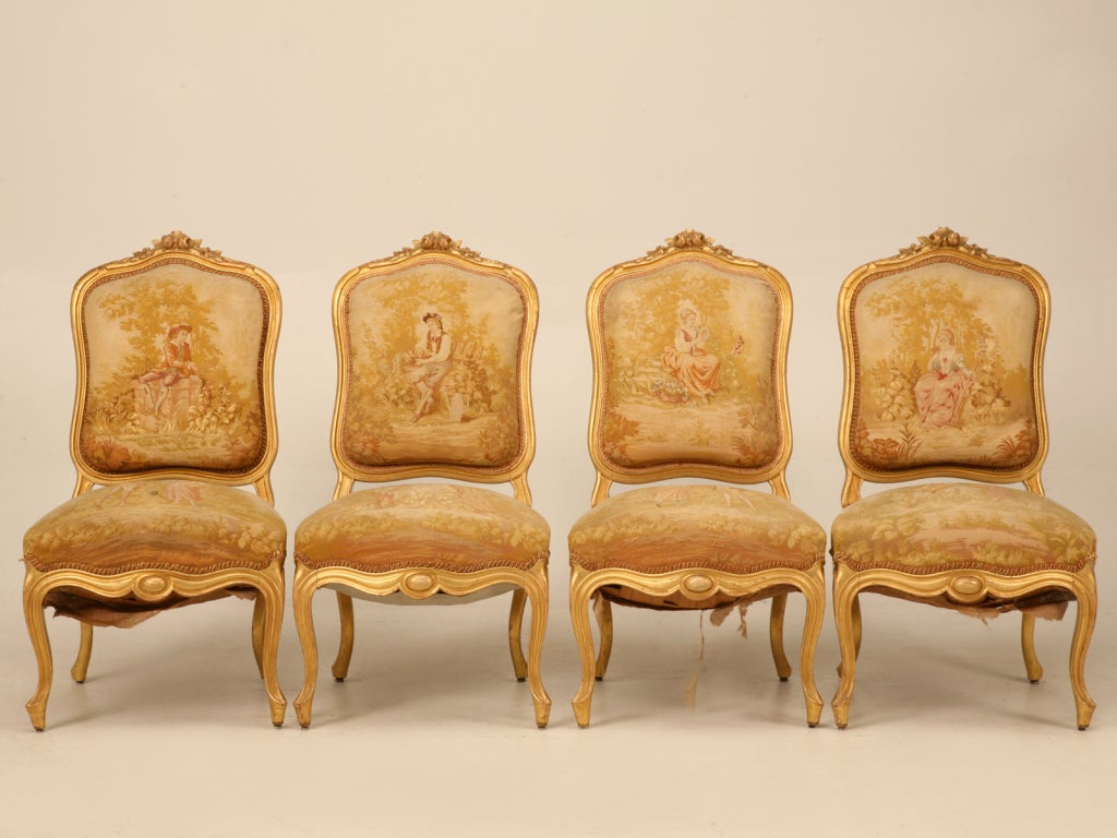 Original Antique French Gilt Aubusson Fabric Upholstered 7 Piece Parlour Set 2