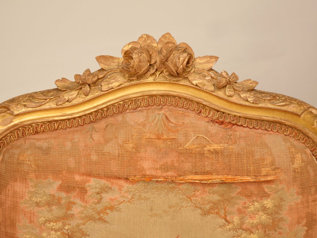 Original Antique French Gilt Aubusson Fabric Upholstered 7 Piece Parlour Set 3