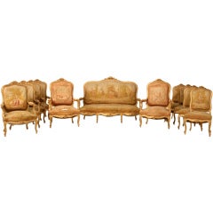 Original Antique French Gilt Aubusson Fabric Upholstered 7 Piece Parlour Set