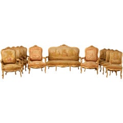 Original Used French Gilt Aubusson Fabric Upholstered 7 Piece Parlour Set