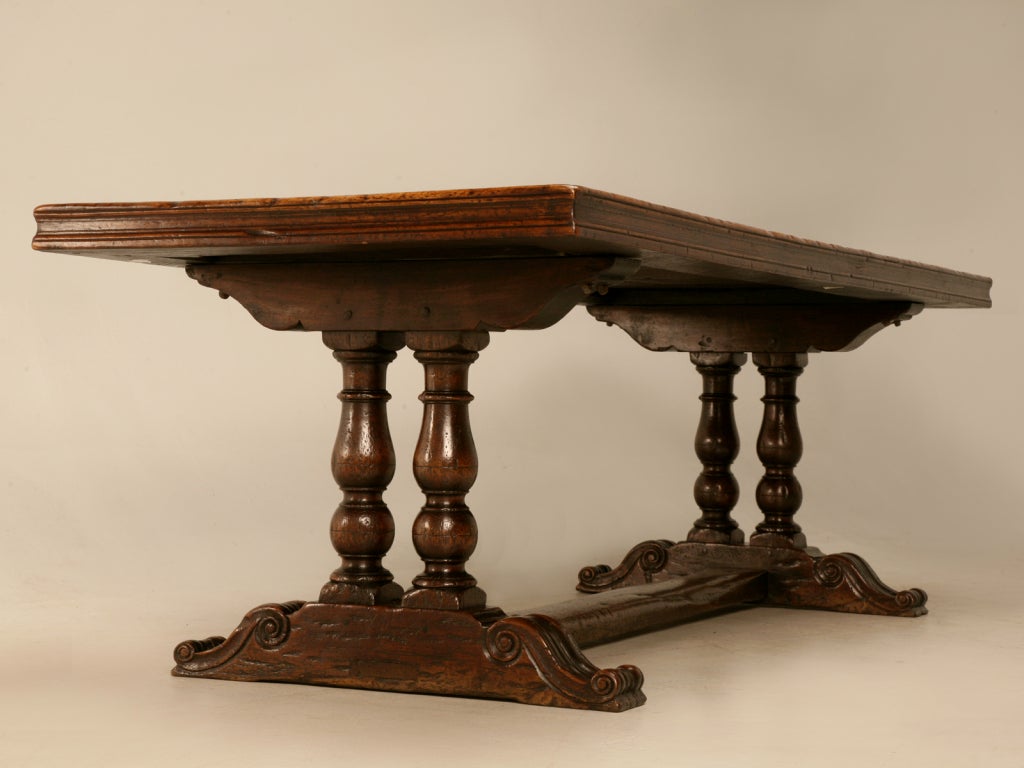 Extraordinary Antique French Chestnut & Walnut Trestle Table 3