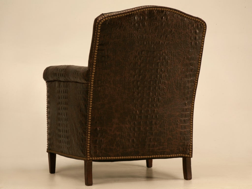 Fully Restored 1930's French Faux Crocodile Leather Club Chair 4