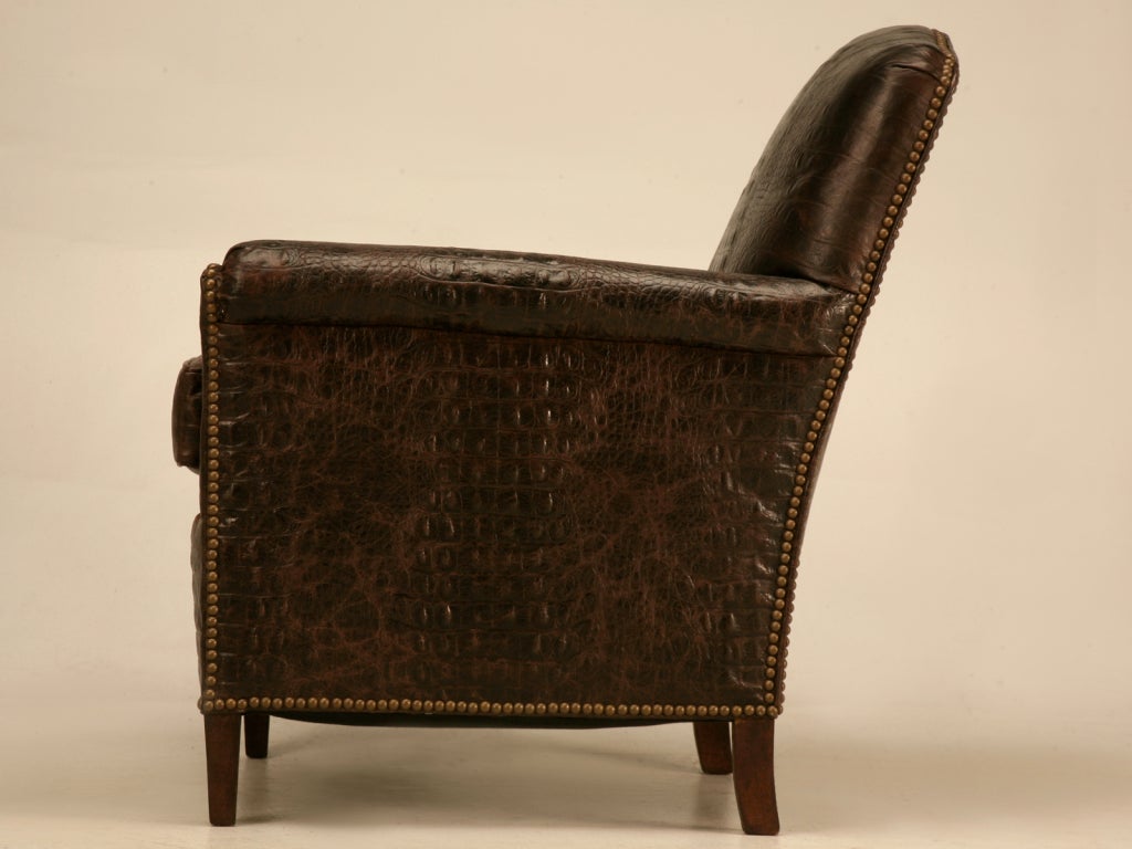 Fully Restored 1930's French Faux Crocodile Leather Club Chair 3