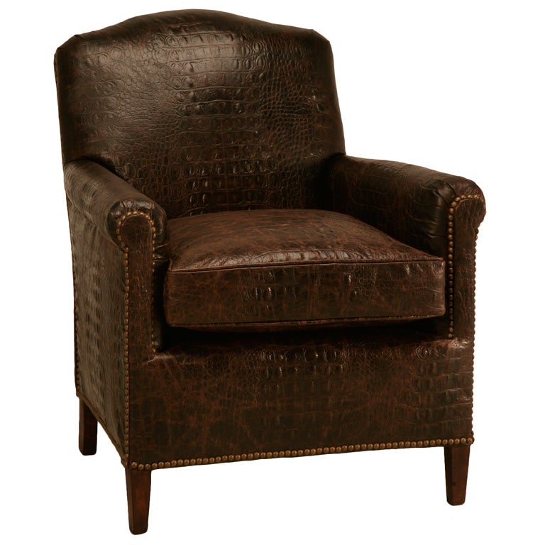 Fully Restored 1930's French Faux Crocodile Leather Club Chair