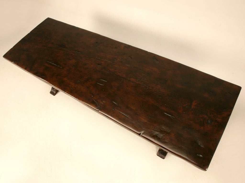 Solid Antique French Oak One Board Top Trestle Farm Table