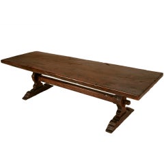 Solid Antique French Oak One Board Top Trestle Farm Table