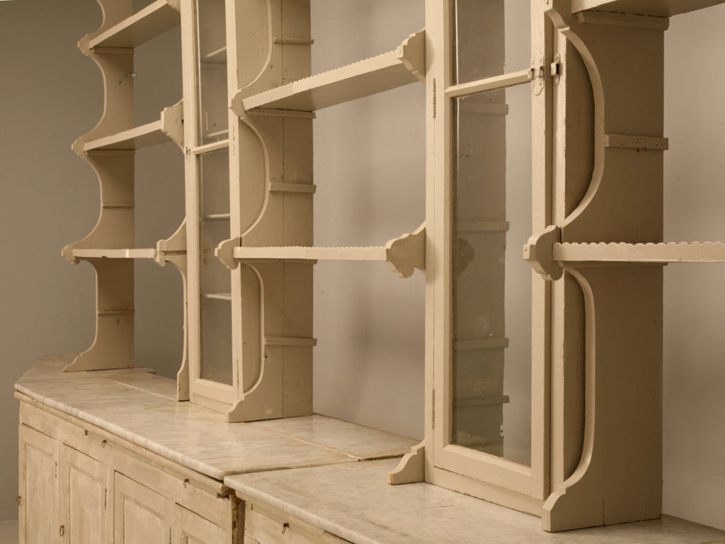 Modular Antique French Shop Fittings w/Marble & Old Layered Paint