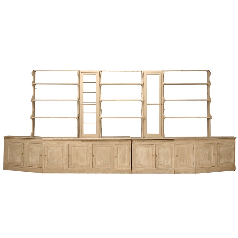 Modular Antique French Shop Fittings w/Marble and Old Layered Paint at