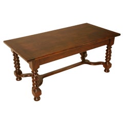 French Walnut Dining Table with Barley Twist Legs and Drawers at Each End